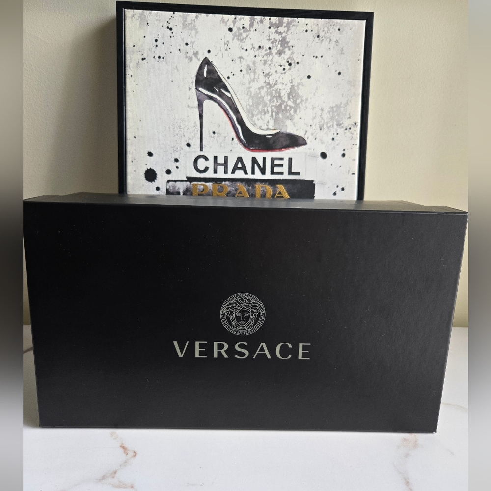 Versace St. Barocco Heritage Nappa Black and Gold Espadrilles Women's Size 9 - Picture 10 of 10